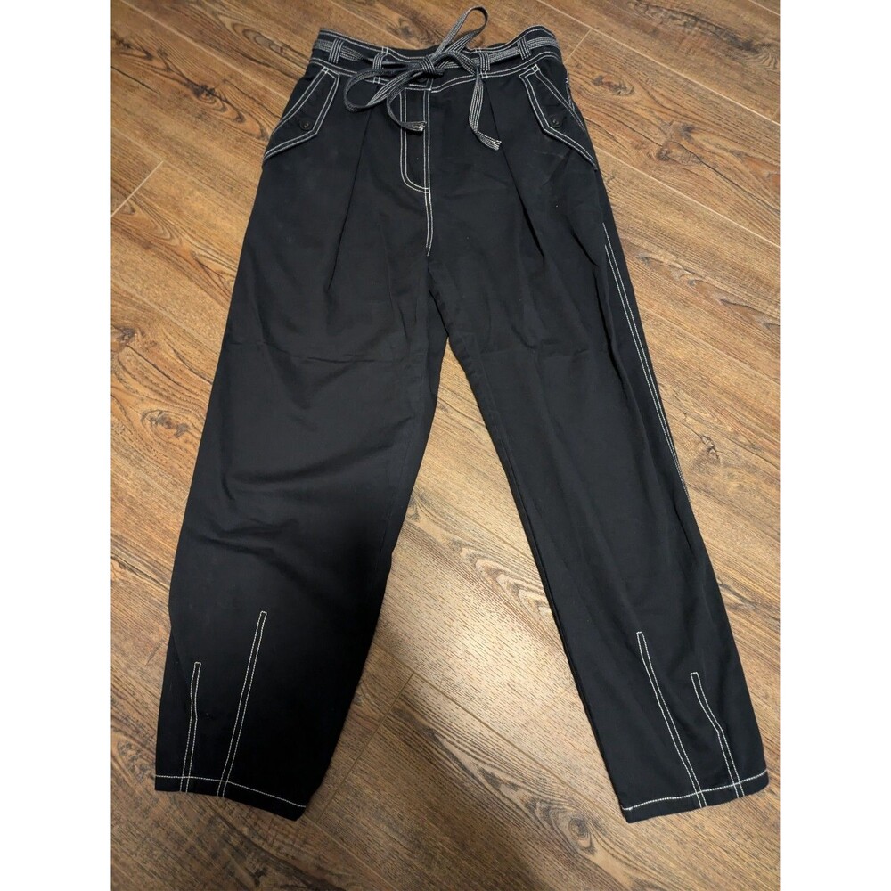 ULLA JOHNSON Women’s Tapered Belted Cotton Poplin Pants Raven Size 6 - Picture 6 of 7